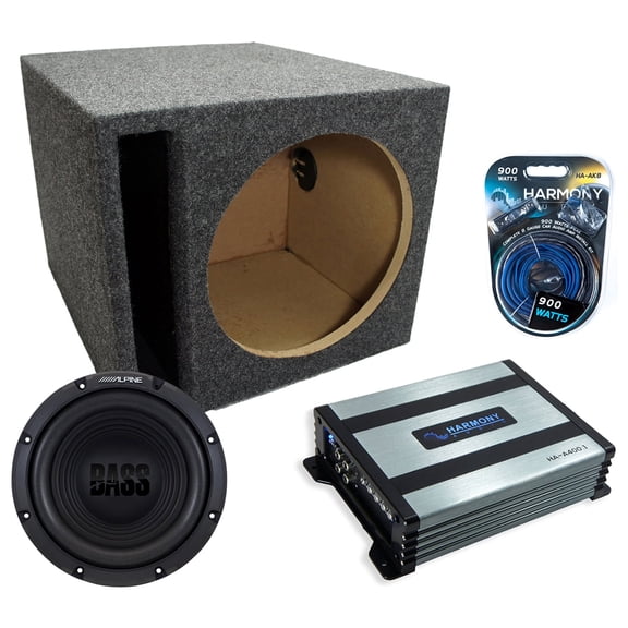 Harmony Audio Alpine fits SPL Bass W12S4 Single 12" Subwoofer 250W Ported Sub Box | HA-A400.1 Amplifier, 8GA Amp Kit