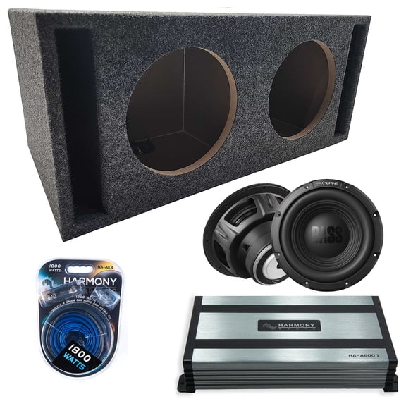Harmony Audio Alpine fits SPL Labyrinth Vent W10S4 Dual 10" Subwoofer 500W Ported Sub Box | HA-A800.1 Amplifier, 4GA Amp Kit