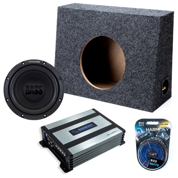 Harmony Audio Alpine fits Standard Cab Truck W10S4 Single 10" Subwoofer 250W Sealed Sub Box | HA-A400.1 Amplifier, 8GA Amp Kit