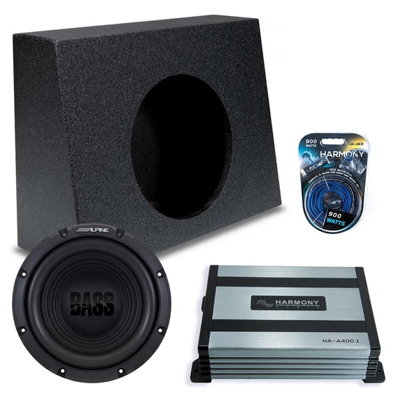 Harmony Audio Alpine fits Universal Truck Cab W12S4 Single 12" Subwoofer 250W Sealed Sub Box Rhino Coated | HA-A400.1 Amplifier, 8GA Amp Kit