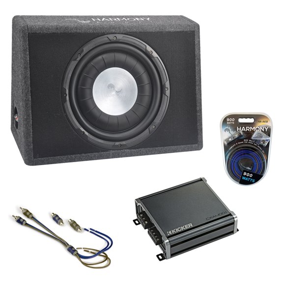 Harmony Audio Compatible with 97-04 Nissan Frontier Regular Cab Dual 12" 400W Loaded Sealed Sub Box Enclosure Bundle | 46CXA4001 400W Amplifier, 8GA Amp Wiring Kit