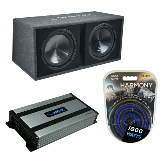 Harmony Audio HA-RD12 Car Rhythm Loaded Dual 12 Vented 1200W Sub Box & HA-A800.1