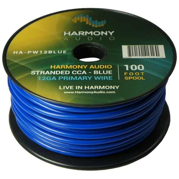 Harmony Car Primary 12 Gauge Power or Ground Wire 100 Feet Spool Blue Cable New