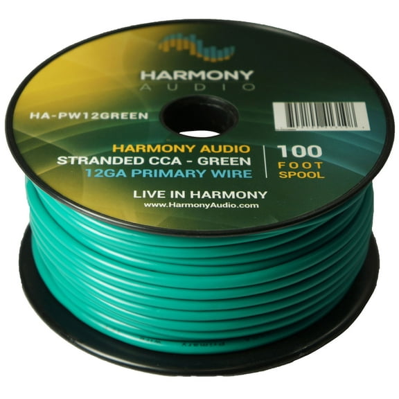 Harmony Car Primary 12 Gauge Power or Ground Wire 100 Feet Spool Green Cable New