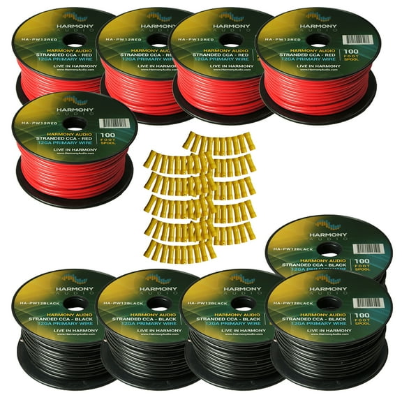 Harmony Car Primary 12 Gauge Power or Ground Wire 1000 Feet 10 Rolls Red & Black