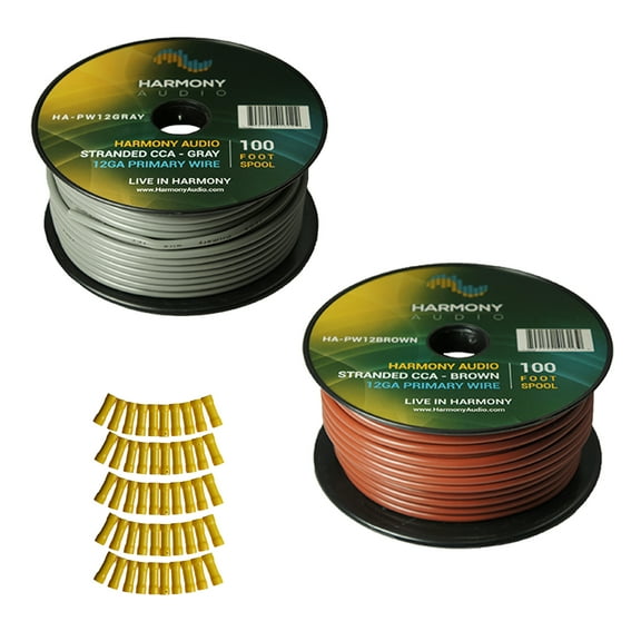 Harmony Car Primary 12 Gauge Power or Ground Wire 200 Feet 2 Rolls Brown & Gray