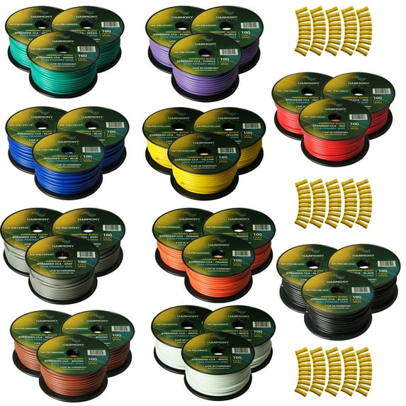 Harmony Car Primary 12 Gauge Power or Ground Wire 3000 Feet 30 Rolls Multi Color