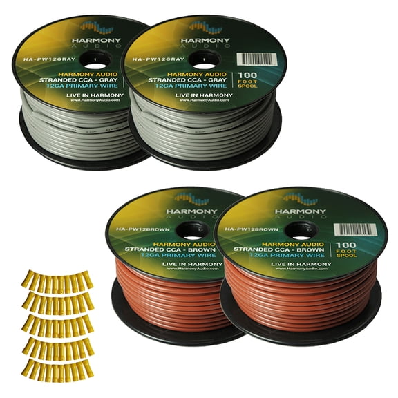 Harmony Car Primary 12 Gauge Power or Ground Wire 400 Feet 4 Rolls Brown & Gray