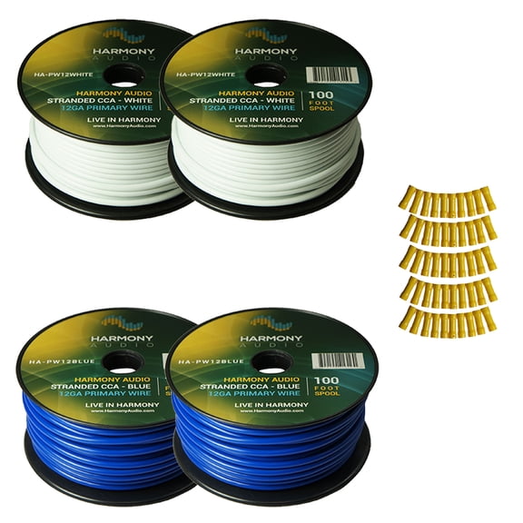 Harmony Car Primary 12 Gauge Power or Ground Wire 400 Feet 4 Rolls White & Blue