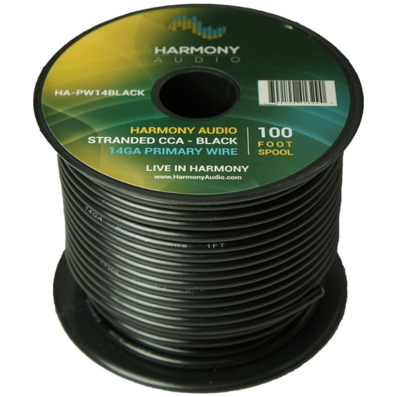 Harmony Car Primary 14 Gauge Power or Ground Wire 100 Feet Spool Black Cable New