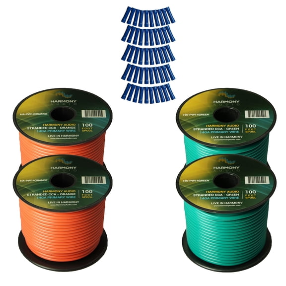 Harmony Car Primary 14 Gauge Power or Ground Wire 400 Feet 4 Rolls Green Orange