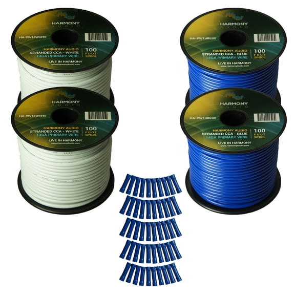 Harmony Car Primary 14 Gauge Power or Ground Wire 400 Feet 4 Rolls White & Blue