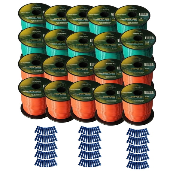 Harmony Car Primary 16 Gauge Power - Ground Wire 2000 Feet 20 Rolls Green Orange