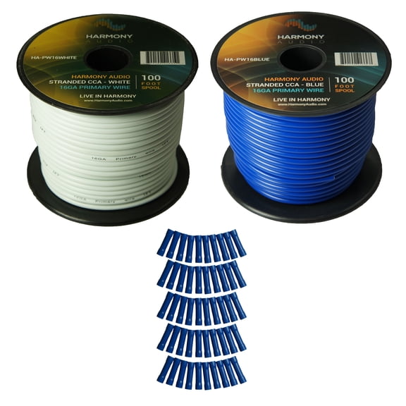 Harmony Car Primary 16 Gauge Power or Ground Wire 200 Feet 2 Rolls White & Blue