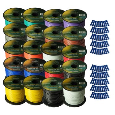 Harmony 18 Gauge Primary Wire Kit – 400ft Total, 4 Rolls (Multi-Color) For Car Audio/Power/Ground