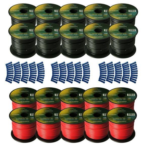 Harmony Car Primary 16 Gauge Power or Ground Wire 2000 Feet 20 Rolls Red & Black
