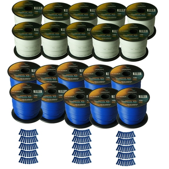 Harmony Car Primary 16 Gauge Power or Ground Wire 2000 Feet 20 Rolls White Blue