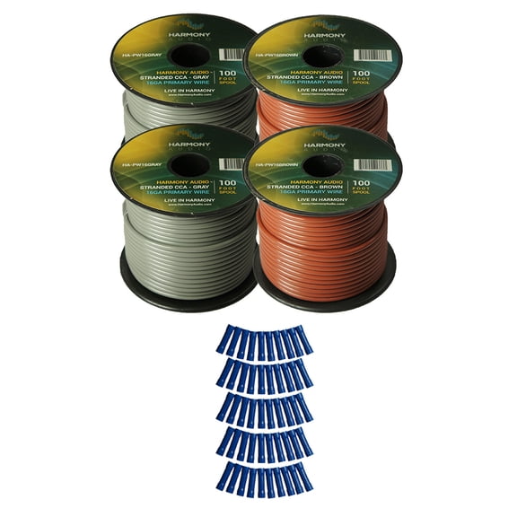 Harmony Car Primary 16 Gauge Power or Ground Wire 400 Feet 4 Rolls Brown & Gray