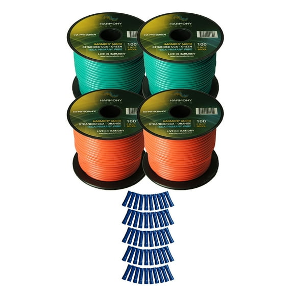 Harmony Car Primary 16 Gauge Power or Ground Wire 400 Feet 4 Rolls Green Orange