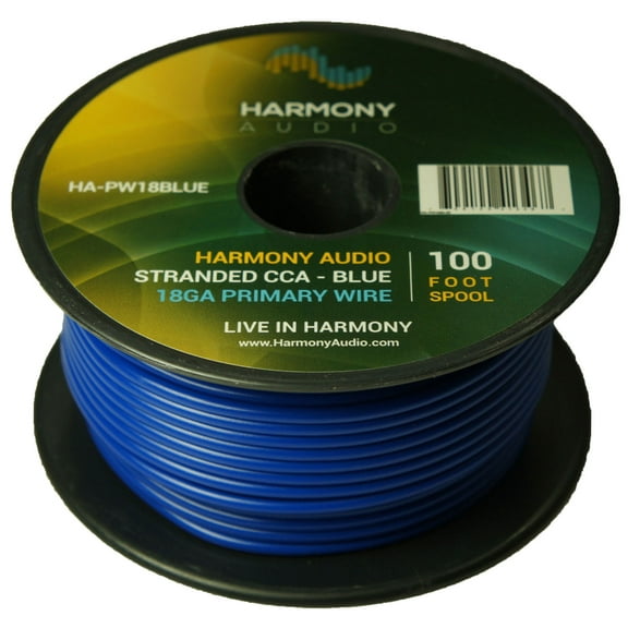 Harmony Car Primary 18 Gauge Power or Ground Wire 100 Feet Spool Blue Cable New