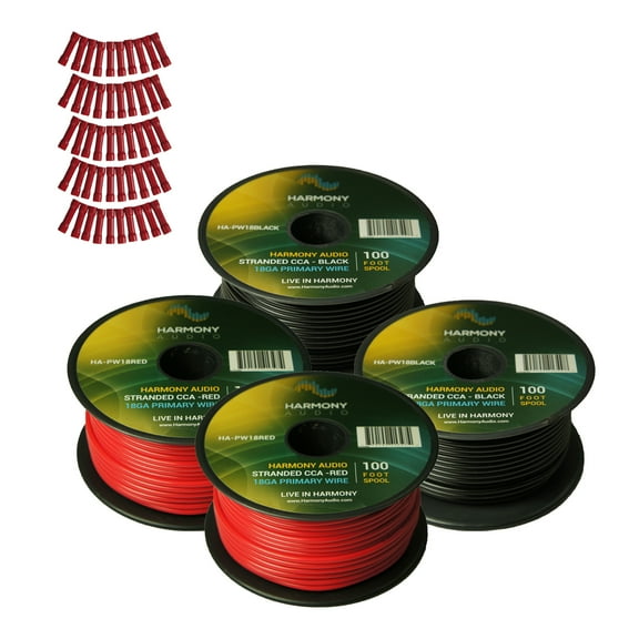 Harmony Car Primary 18 Gauge Power or Ground Wire 400 Feet 4 Rolls Red & Black