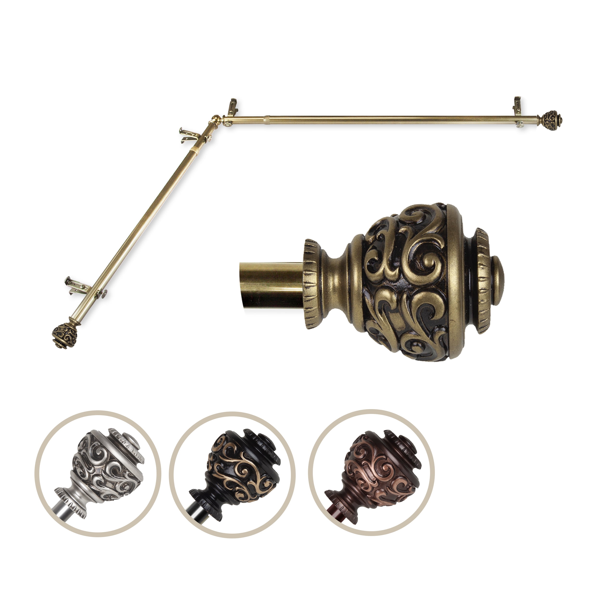 Harmony Corner Window Single Curtain Rod 13/16" dia. 120-170 inches - Antique Brass