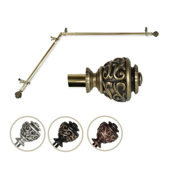 Harmony Corner Window Single Curtain Rod 13/16" dia. 120-170 inches - Antique Brass