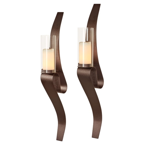 Harmony Curved Wall Sconce Pair with Included Glass Hurricane Candleholders, Bronze Finish