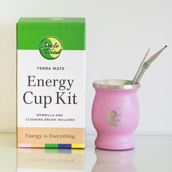 Harmony Energy Cup Yerba Mate Kit - Double Wall - Includes Stainless Steel Bombilla and Cleaning Brush - 8oz, 50g Capacity