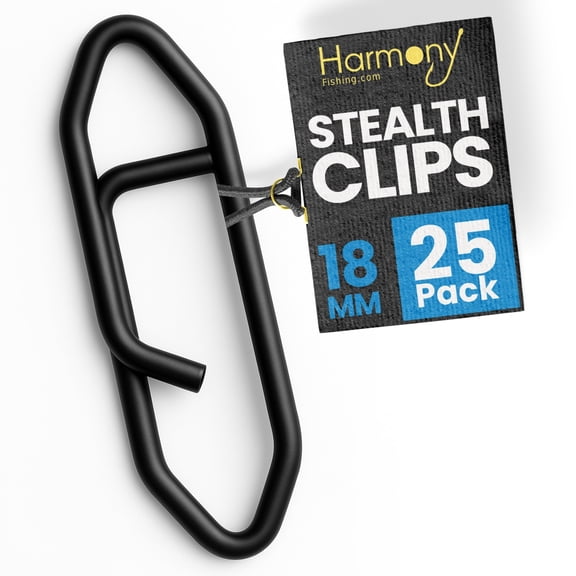 Harmony Fishing Stealth Clips 25 Pack [Black Stainless] 18mm 50# Test
