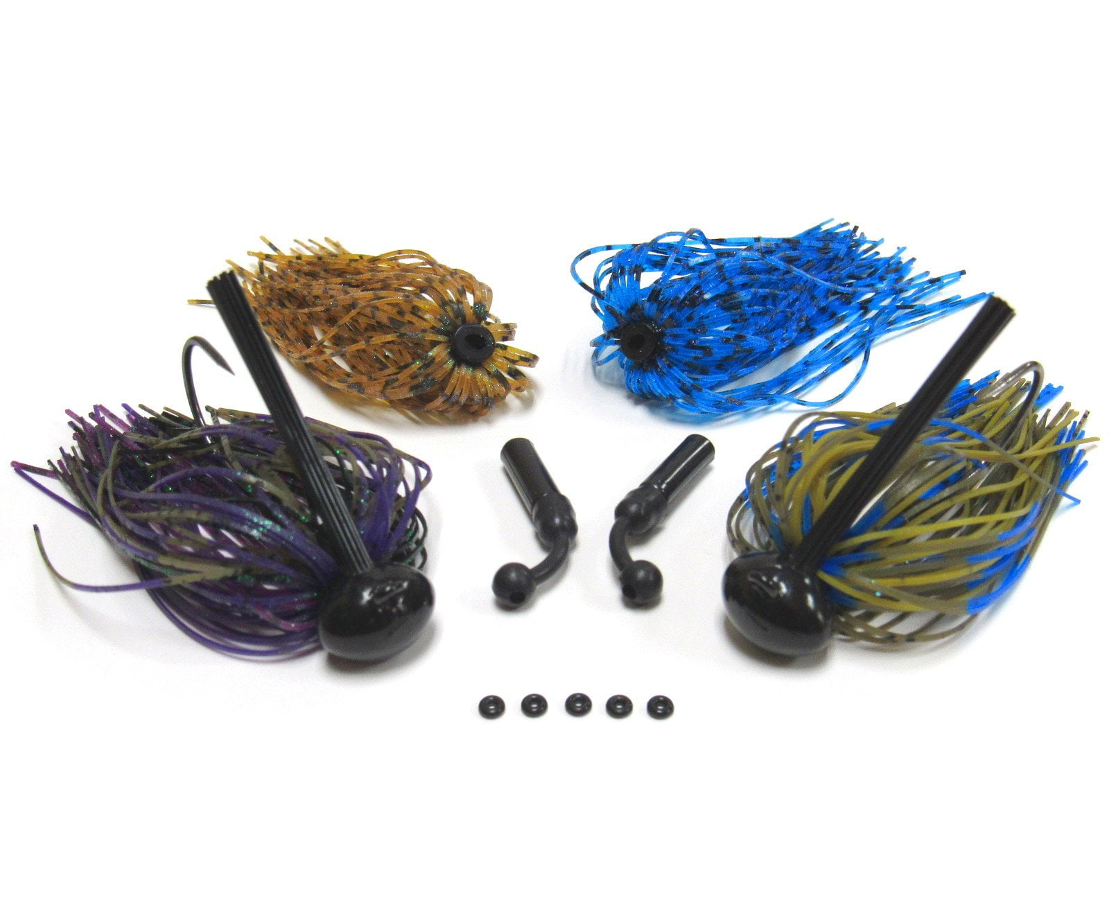 Harmony Fishing - Tungsten Football Jigs Modular Skirt Kit - 2 Jigs, 4 Skirts, 2 Rattles, 5 Bait Pegs 1 oz