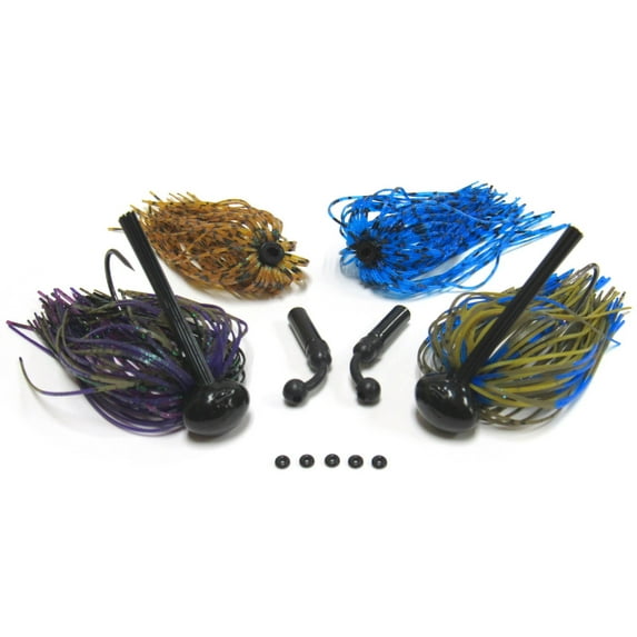 Harmony Fishing - Tungsten Football Jigs Modular Skirt Kit - 2 Jigs, 4 Skirts, 2 Rattles, 5 Bait Pegs 1 oz