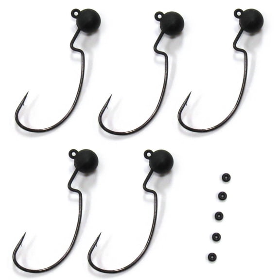 Harmony Fishing Tungsten Offset Weedless Ned Rig Jigheads 5 Pack, Size 1/8oz