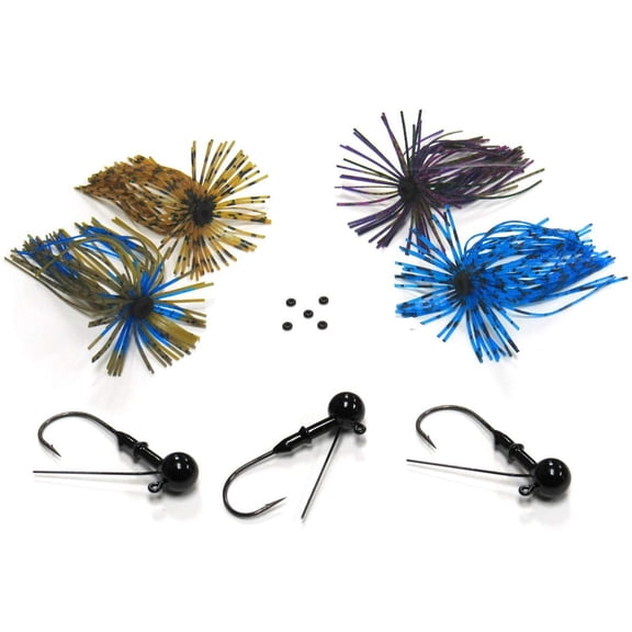 Harmony Fishing - Tungsten Resin Finesse Jigs Modular Skirt Kit - 3 Finesse Jigs, 4 Skirts, 5 Bait Pegs 1/8oz