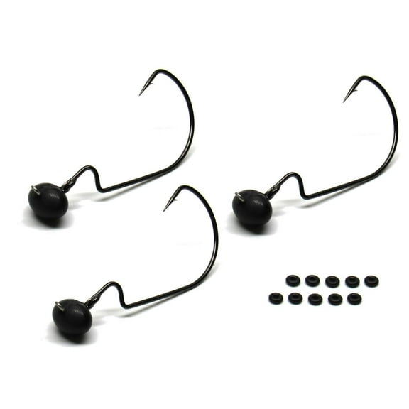 Harmony Fishing - Tungsten Swing Football Jigs [Pack of 3 w/ 10 Bait Pegs] Swinging Football/Rugby jigs with Hooks for bass Fishing 3/8 oz, 5/0 Hook 3 Pack