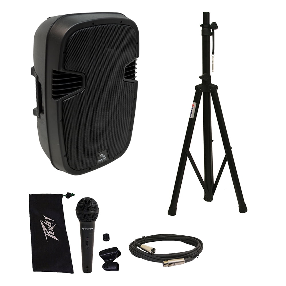 Harmony HA-L12BA Pro DJ Bluetooth 12" 1000W Powered PA Speaker Stand Peavey Mic