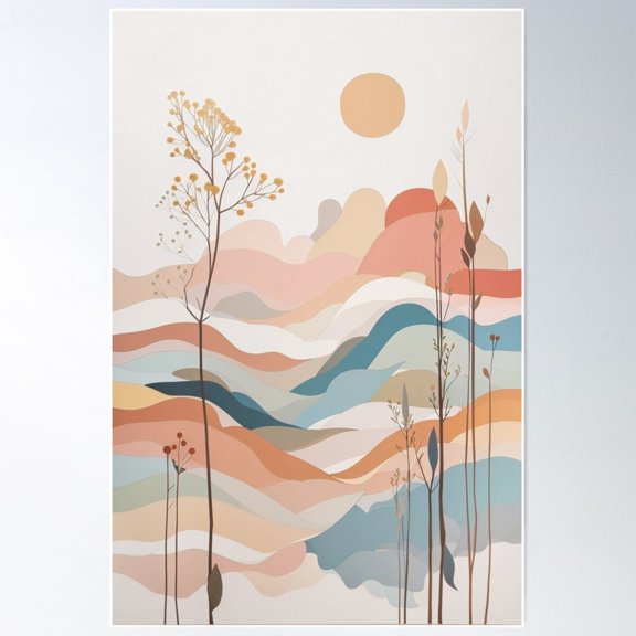 Harmony In Minimalistic Nature Art Poster Wall Art, Modern Wall Decor For Living Room Bedroom, 8x12 UNFRAMED