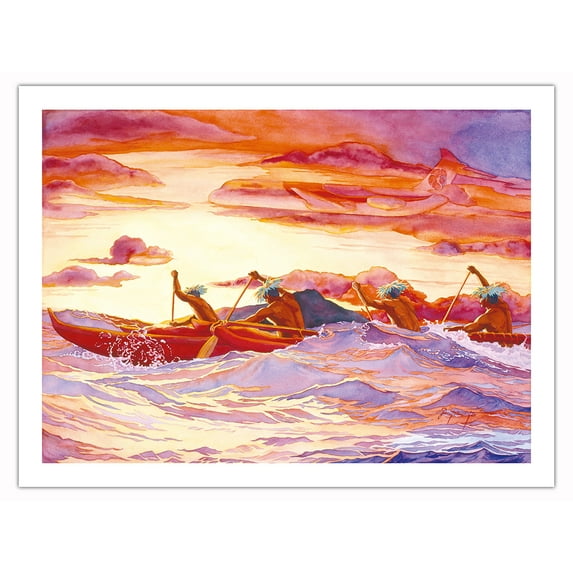 Harmony (Ka Lōkahi) - Hawaiian Outrigger Canoeing - From an Original Watercolor Painting by Janet Stewart - Bamboo Fine Art 290gsm Paper Print (Unframed) 24x32in