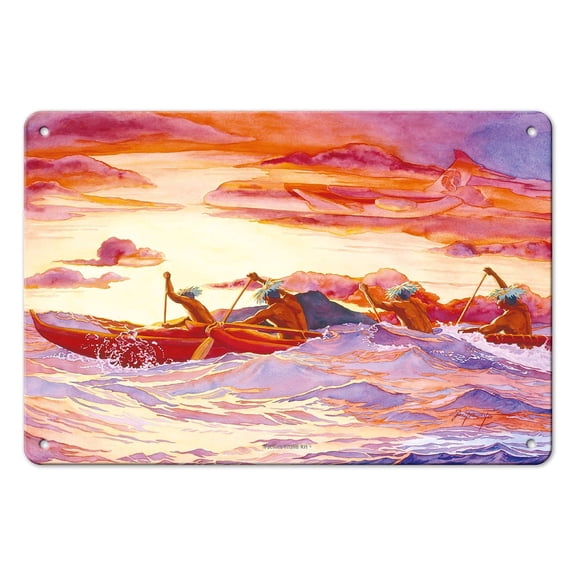 Harmony (Ka Lōkahi) - Hawaiian Outrigger Canoeing - From an Original Watercolor Painting by Janet Stewart - 8 x 12 inch Vintage Metal Tin Sign