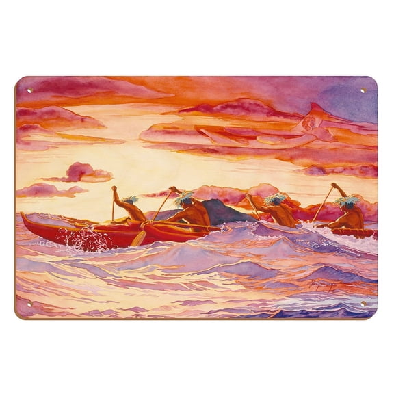 Harmony (Ka LÅkahi) - Hawaiian Outrigger Canoeing - From an Original Watercolor Painting by Janet Stewart - 8 x 12 inch Vintage Wood Art Sign