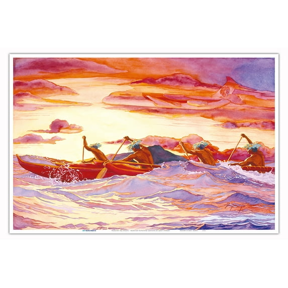 Harmony (Ka Lōkahi) - Hawaiian Outrigger Canoeing - From an Original Watercolor Painting by Janet Stewart - Master Art Print (Unframed) 12in x 18in