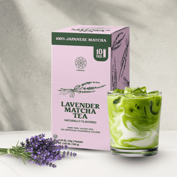 The Harmony Matcha Lavender (10 Sticks) Premium Japanese Matcha Powder, Rich in Antioxidants & L-Theanine, Sweetened with Organic Sugar, No Preservatives