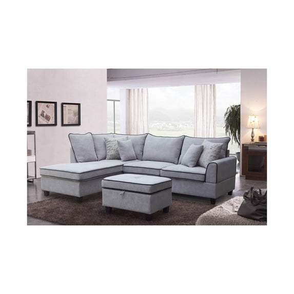 Harmony Light Gray Fabric Sectional with Left-Facing Chaise and Storage Ottoman