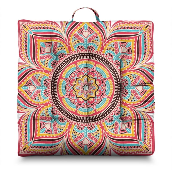 Harmony Mandala Pillow&nbsp;– 22 Inch Large Square Cushion, Artistic Floral Mandala, Soft for Fireplace Seating