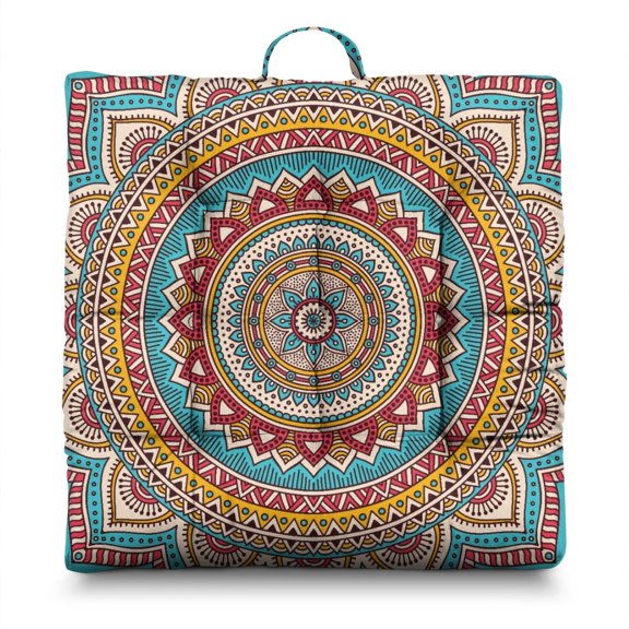 Harmony Mandala Pillow&nbsp;– 22 Inch Large Square Cushion, Artistic Floral Mandala, Soft for Fireplace Seating