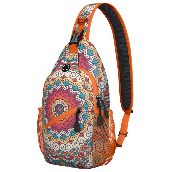 Harmony Mandala Sling Backpack, Spiritual Ethnic Boho Crossbody Shoulder Bag with Mystic Geometric Pattern for Travel, Lightweight Daypack