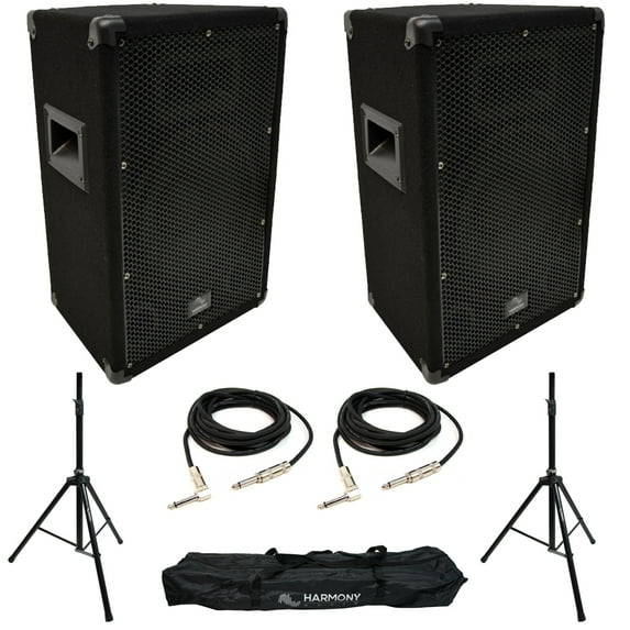Harmony Master Pro DJ Passive PA System with Tripod Speaker Stands Audio Cables