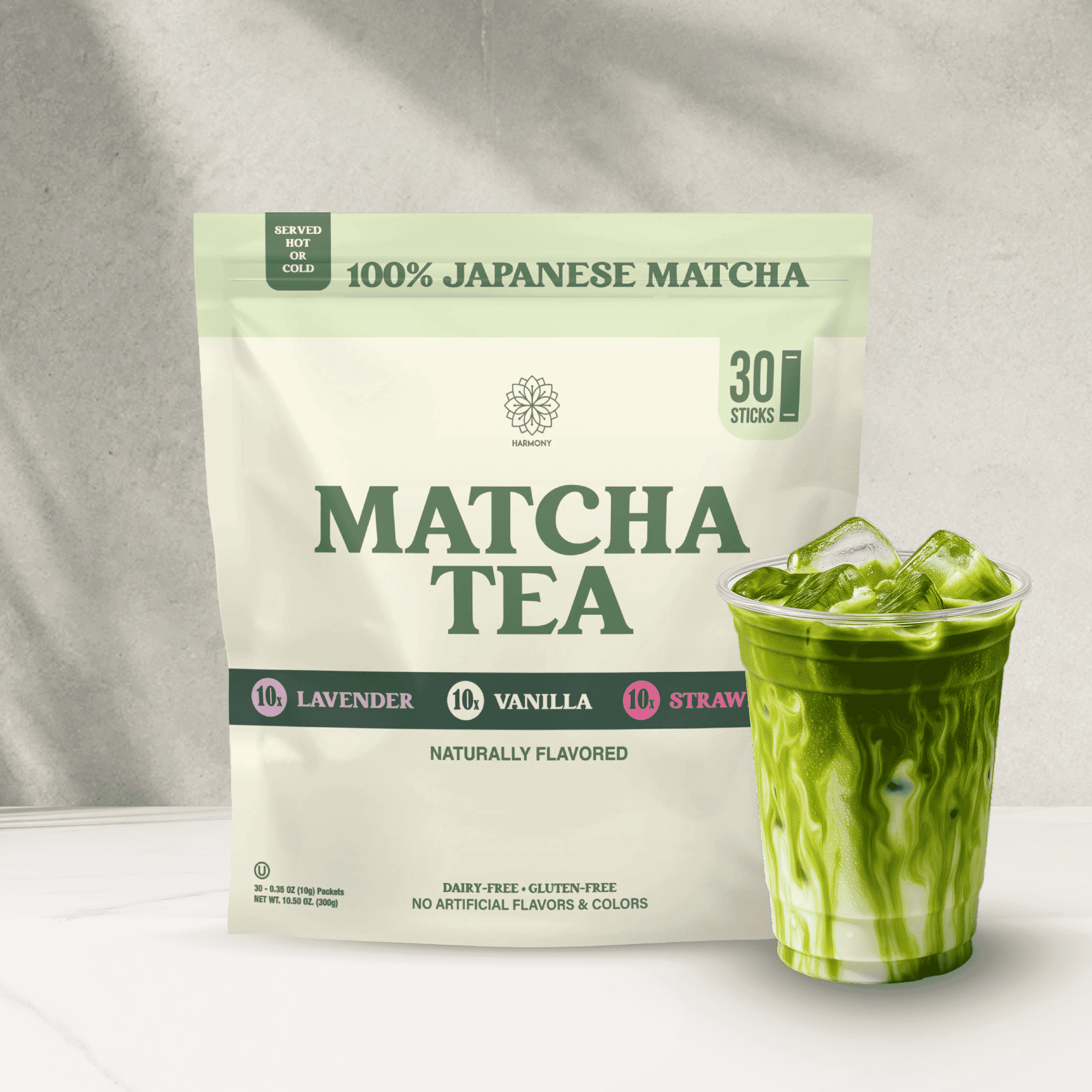 Harmony Matcha Combo Powder Drink Mix, Rich in Antioxidants & L-Theanine, Sweetened with Organic Sugar, 30 Servings