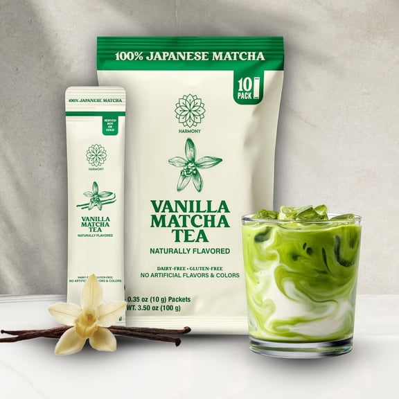 The Harmony Matcha - Matcha Green Tea Powder (10 Pack) Vanilla Flavor  Organic Japanese Matcha Powder Sticks  Matcha Latte & Frappe Mix, Tea Drink Mix