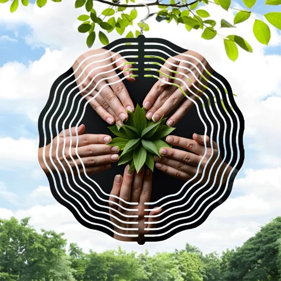 Harmony Metal Hanging Wind Spinner - Circular Leaf Design for Yard & Garden - Eco - Friendly Wind Chimes for Care